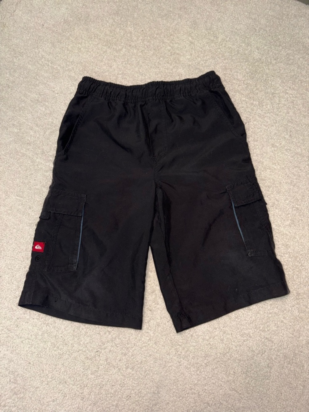 Quiksilver Boys Black Cargo Swim Shorts / Boardshorts - Size XL (7X)